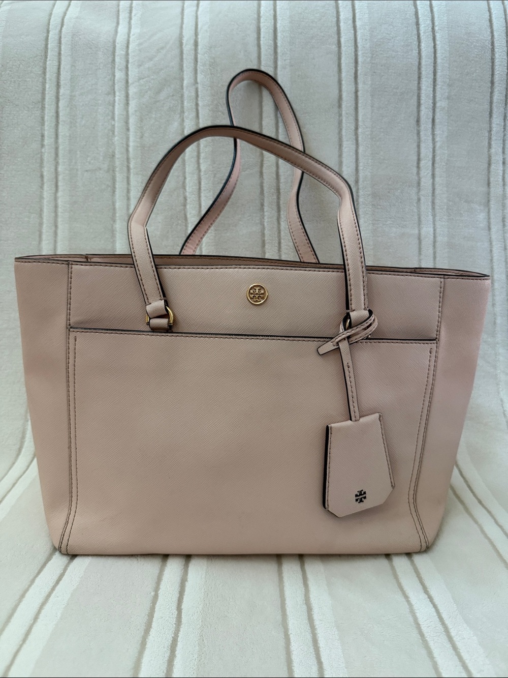 Tory Burch Blush Saffiano Tote with Front & Back Magnetic Pocket